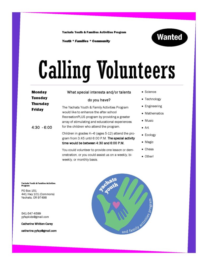 Please volunteer with Yachats Youth!